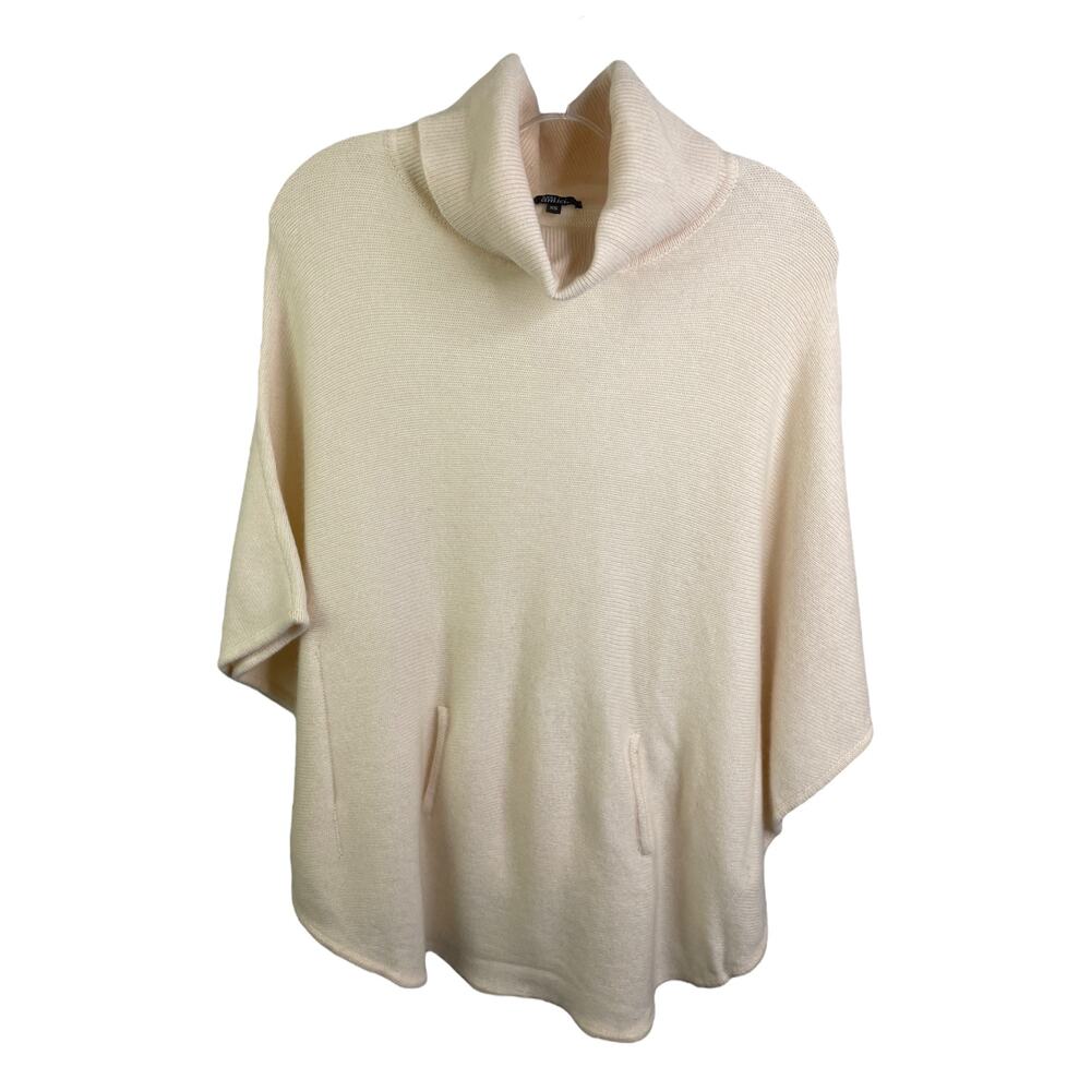 Pure Amici Women's XS Sweater Poncho 100% Cashmere Cream Knit Turtleneck Pockets